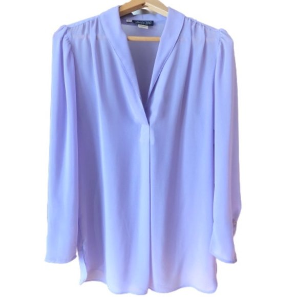 Vintage 80s Sheer Ethereal Lavender Puff Sleeve V-Neck See Through Tunic Blouse - Picture 9 of 13